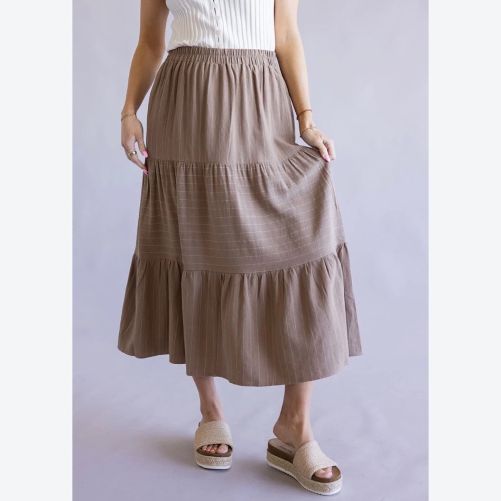 Black Ibis Cotton Tiered Midi Skirt Tan Boho Hippie Fall